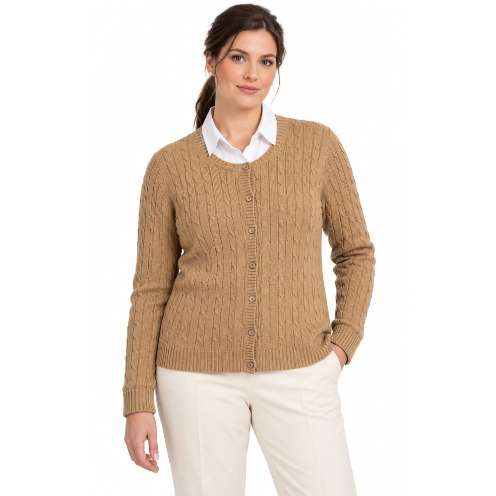 Eddie Bauer Cable Knit Stretch Cardigan XL Tall Camel Tan Preppy Old Money
